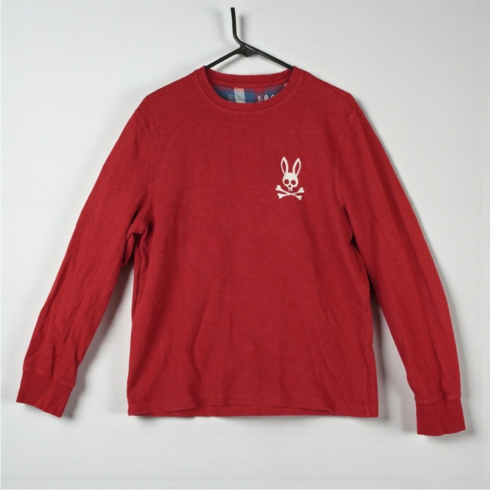 Psycho Bunny Shirt Men Large Red Long Sleeve Crew Neck Sweater EUC